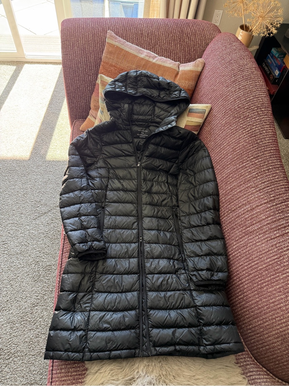 Aritzia Black Hooded Long Packable Puffer Coat